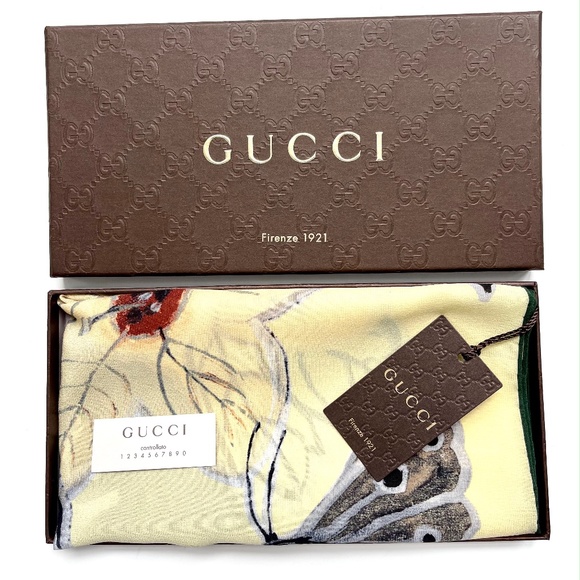 New Gucci Scarf Logo Kris Knight Butterfly Flora Silk Wrap with Gucci Gift Box - Picture 2 of 14
